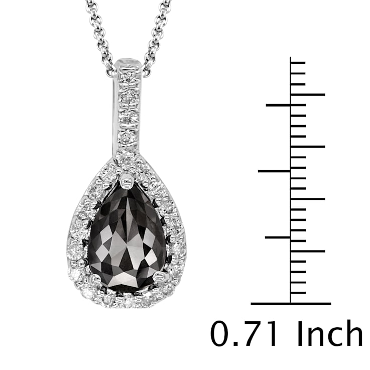 Black and White Diamond Halo Pendant With Chain Pear Drop in 14K White
Gold With Chain (1.41 Cttw)