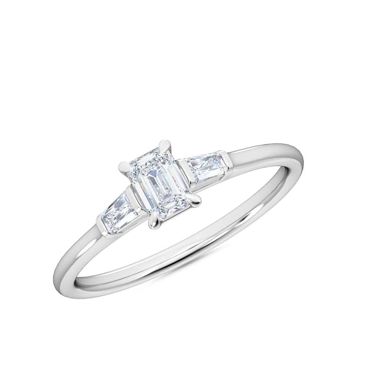 0.30Ct Petite Emerald Cut Shaped Ring with Baguettes on side Lab Grown
Diamond in 14K gold
