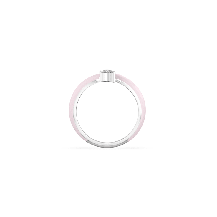Pink Enamel and Lab Diamond Ring In Sterling Silver
