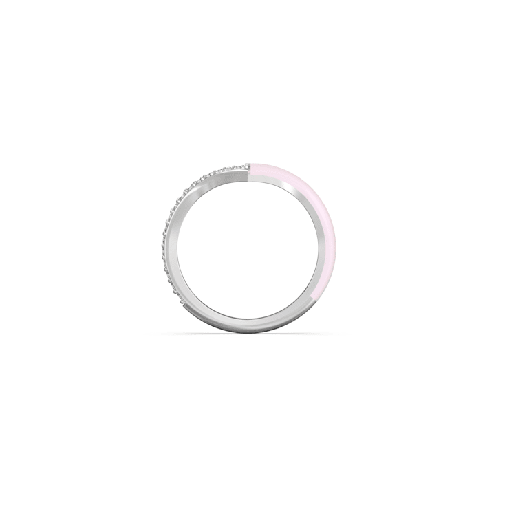 Pink Enamel Chevron Lab Diamond Ring In Sterling Silver