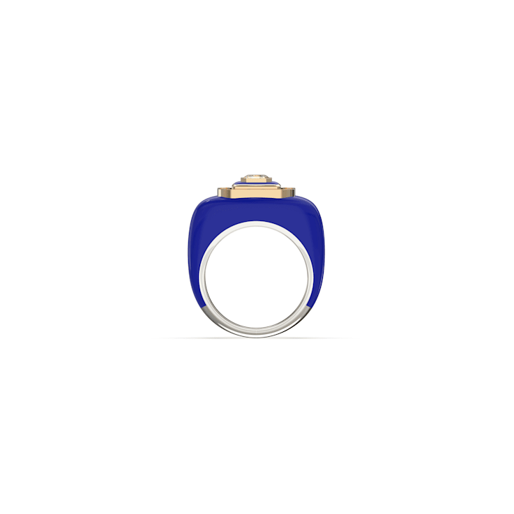 Blue Enamel and Lab Diamond Signet Ring In Sterling Silver
