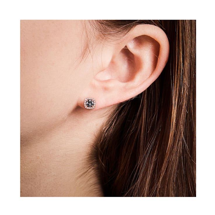 Cushion Shape Black Diamond And Round White Diamond Halo Studs In 14k
Rose Gold (2.80 Cttw)