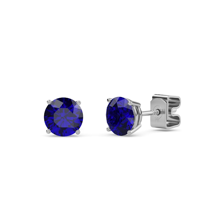 10 Karat White Gold Blue Sapphire Stud Earrings For Women