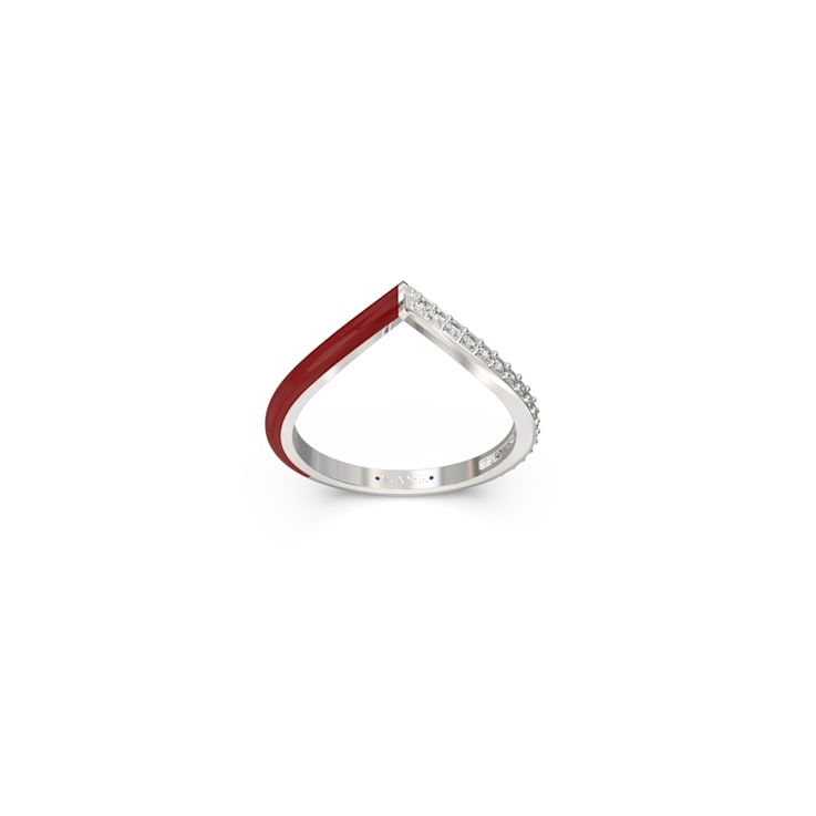 Red Enamel Chevron Lab Diamond Ring In Sterling Silver