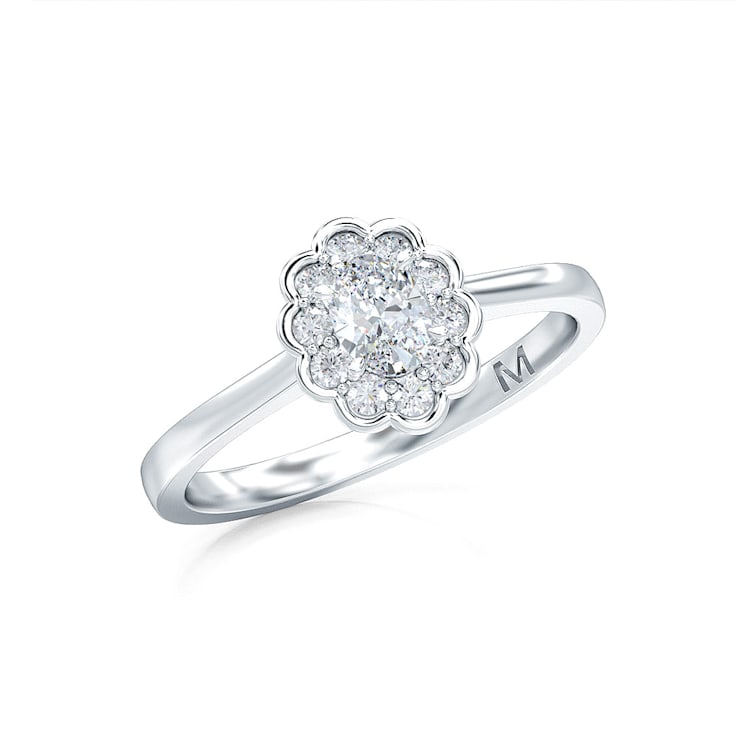 1.00 Ct Oval Shaped Halo Lab-Grown Diamond Ring Set in 14K White Gold