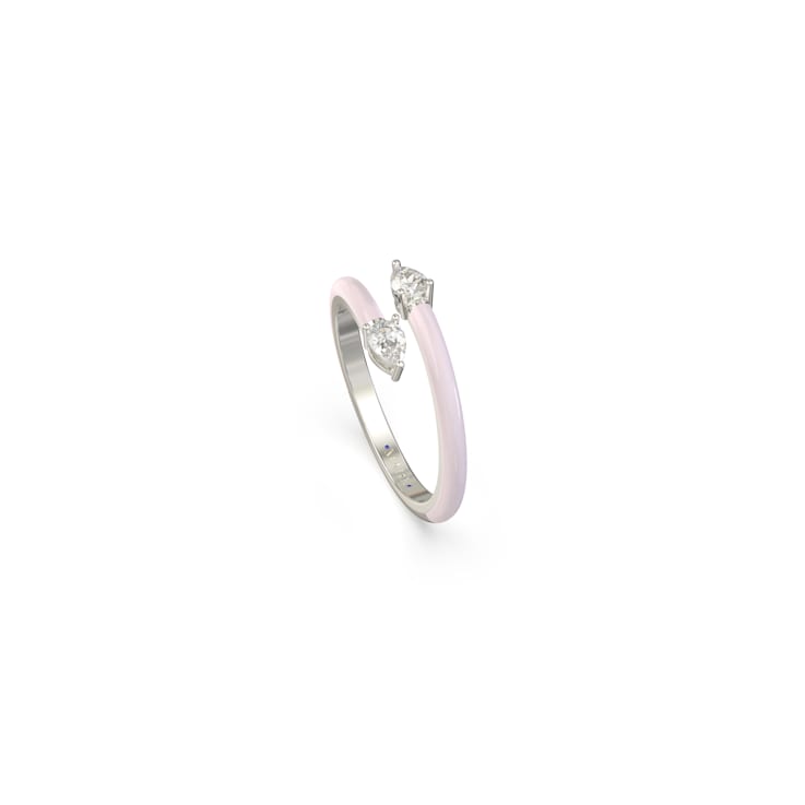 Pink Enamel and Lab Diamond Open Ring In Sterling Silver