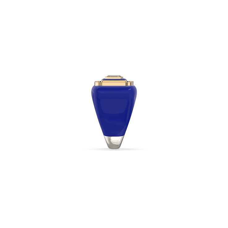 Blue Enamel and Lab Diamond Signet Ring In Sterling Silver