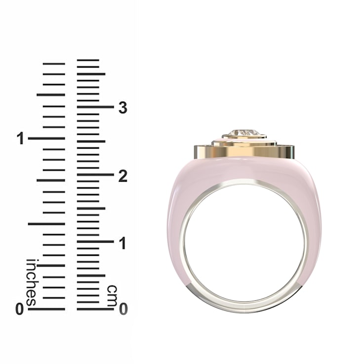 Pink Enamel and Lab Diamond Signet Ring In Sterling Silver