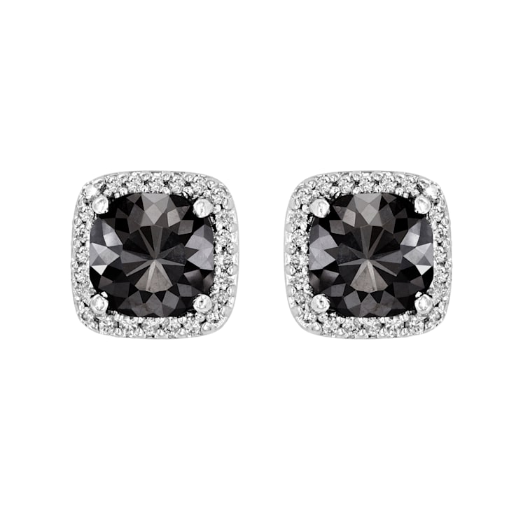 Cushion Shape Black Diamond And Round White Diamond Halo Studs In 14k
White Gold (5.60 Cttw)