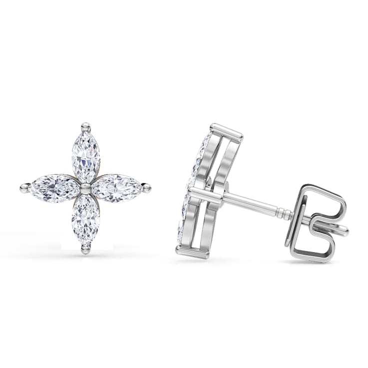 1.00 Cts Flower Marquise Lab-Grown Diamond Earrings in 14K White Gold
(E-F, VS-SI, 1.00 Cttw)