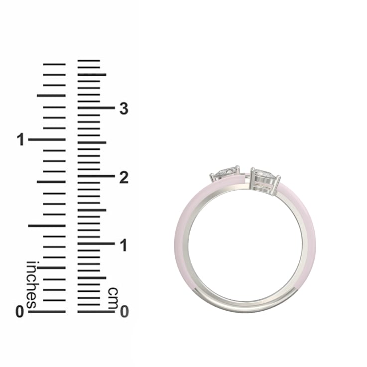 Pink Enamel and Lab Diamond Open Ring In Sterling Silver