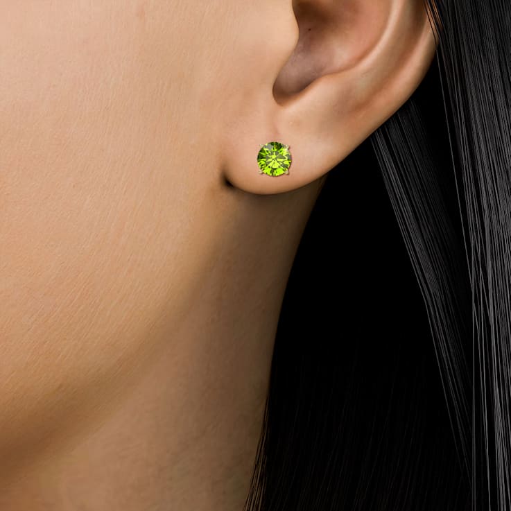 10 Karat Yellow Gold Peridot Stud Earrings For Women