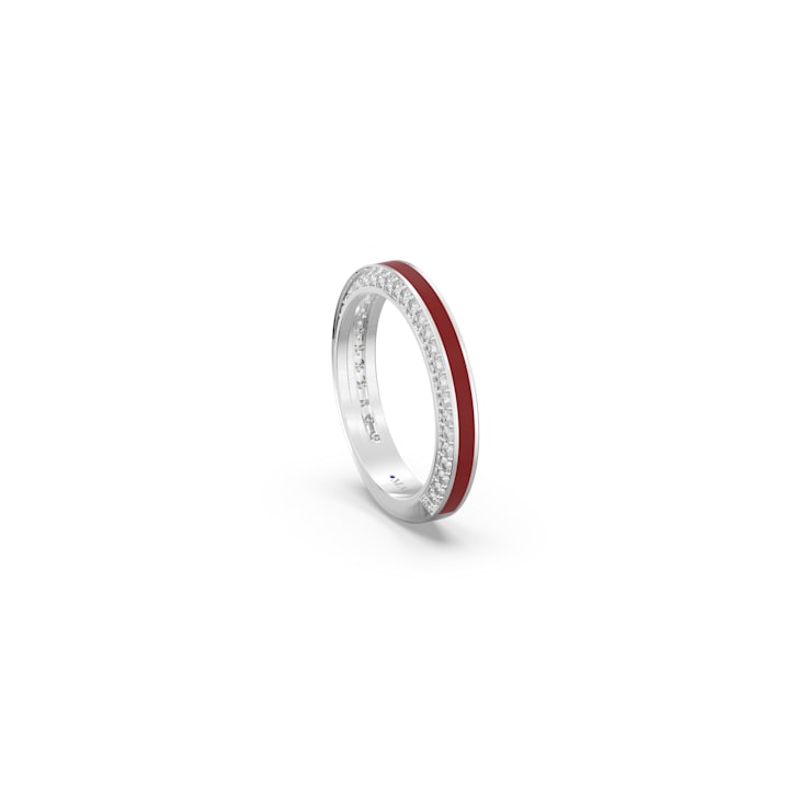 Red Enamel and Lab Diamond Stacking Ring In Sterling Silver