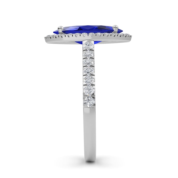 Marquise Blue Sapphire and White Lab Grown Diamond 14K White Gold Ring.