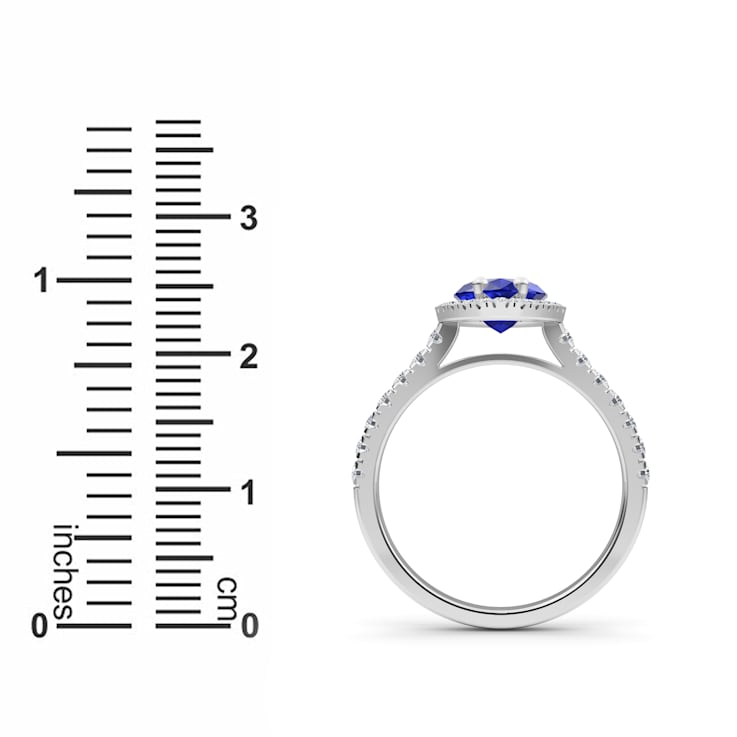 Marquise Blue Sapphire and White Lab Grown Diamond 14K White Gold Ring.