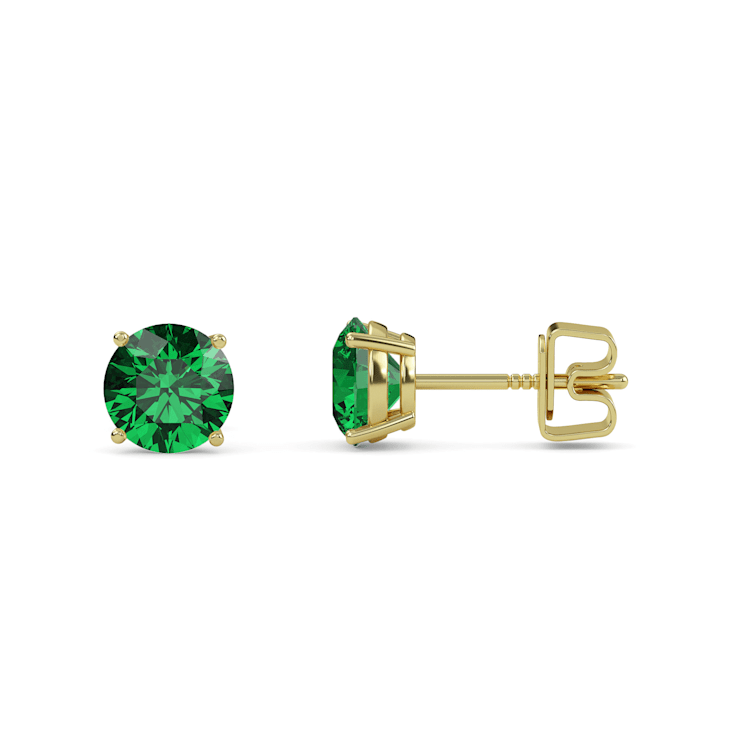 10 Karat Yellow Gold Emerald Stud Earrings For Women