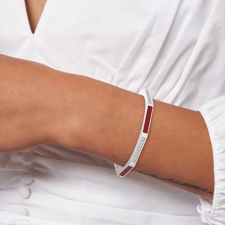 Red Enamel Bangle Bracelet in Sterling Silver 2.24ctw