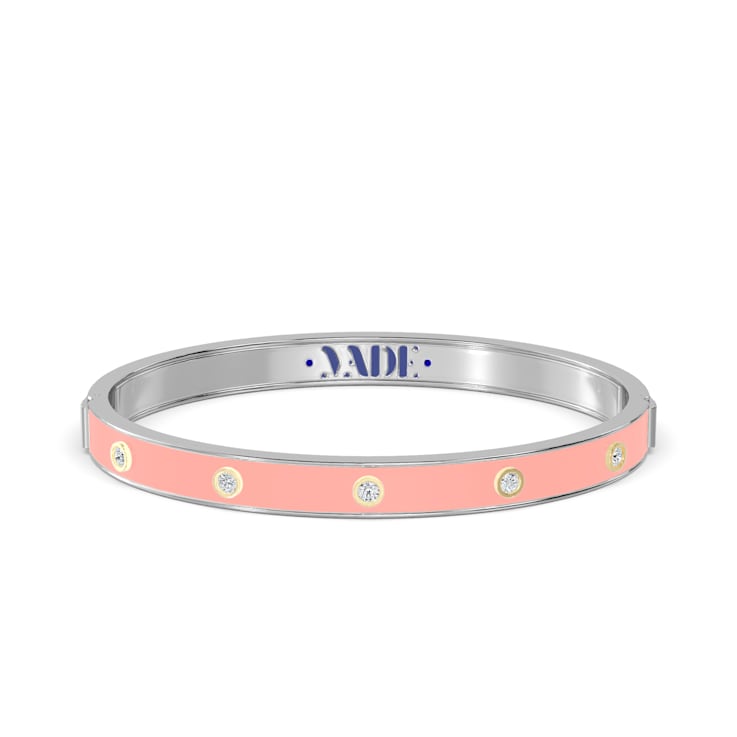Pink Enamel Bangle Bracelet in 14k Gold Over Sterling Silver 0.6ctw