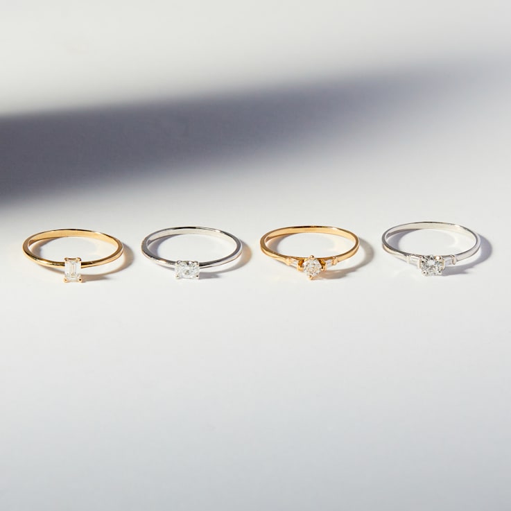 0.30Ct Petite Kite Cushion Shaped Ring with Baguettes on side Lab Grown
Diamond in 14K gold