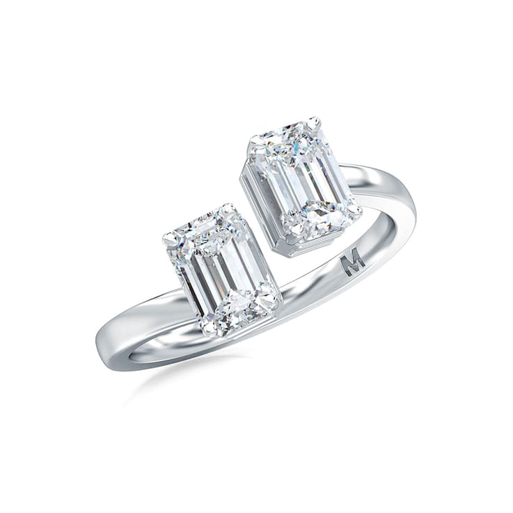 0.33 Ct Emerald Cut Lab Grown Diamond Two Stone Bypass Ring Set in