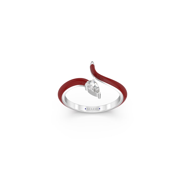 Red Enamel and Lab Diamond Ring In Sterling Silver