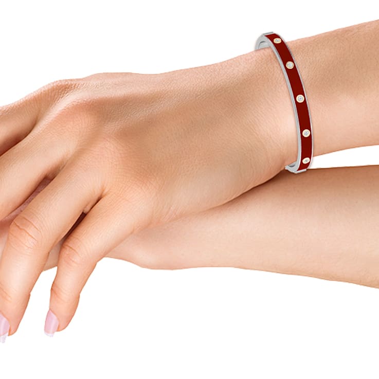 Red Enamel Bangle Bracelet in 14k Gold Over Sterling Silver 0.6ctw