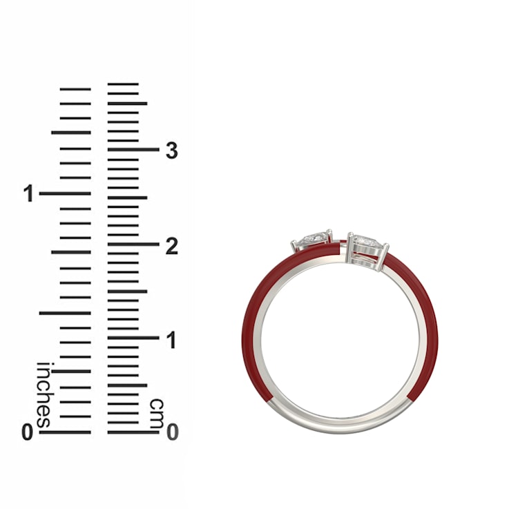 Red Enamel and Lab Diamond Open Ring In Sterling Silver