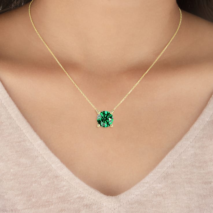 10 Karat Yellow Gold Emerald Pendant Necklace For Women