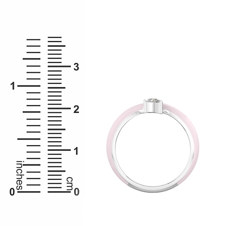 Pink Enamel and Lab Diamond Ring In Sterling Silver