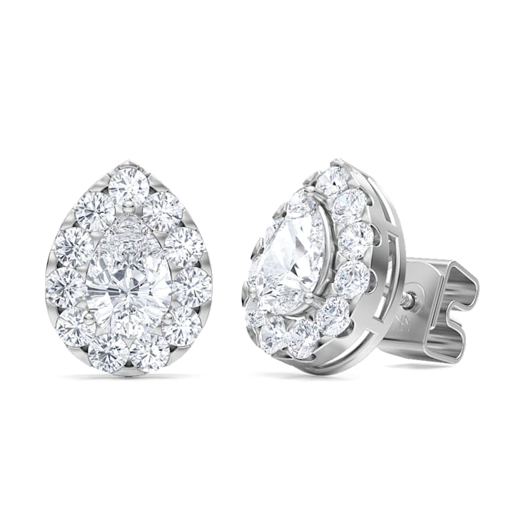 1.50Cts Pear Shaped Lab-Grown Halo Diamond Earrings in 14K White Gold
(F-G, VS-SI, 1.50Cttw)