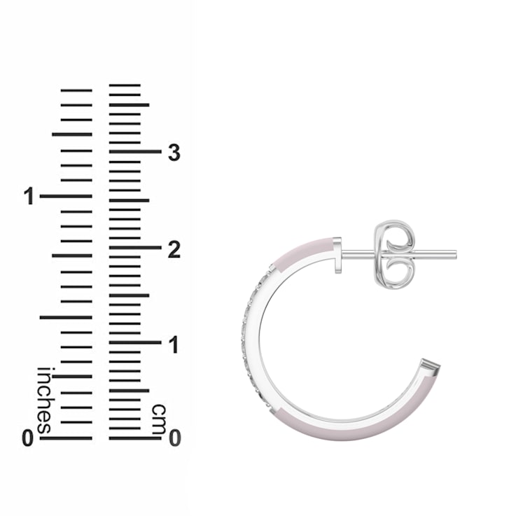 Pink Enamel and Lab Grown Diamonds Hoop Earrings In Sterling Silver
