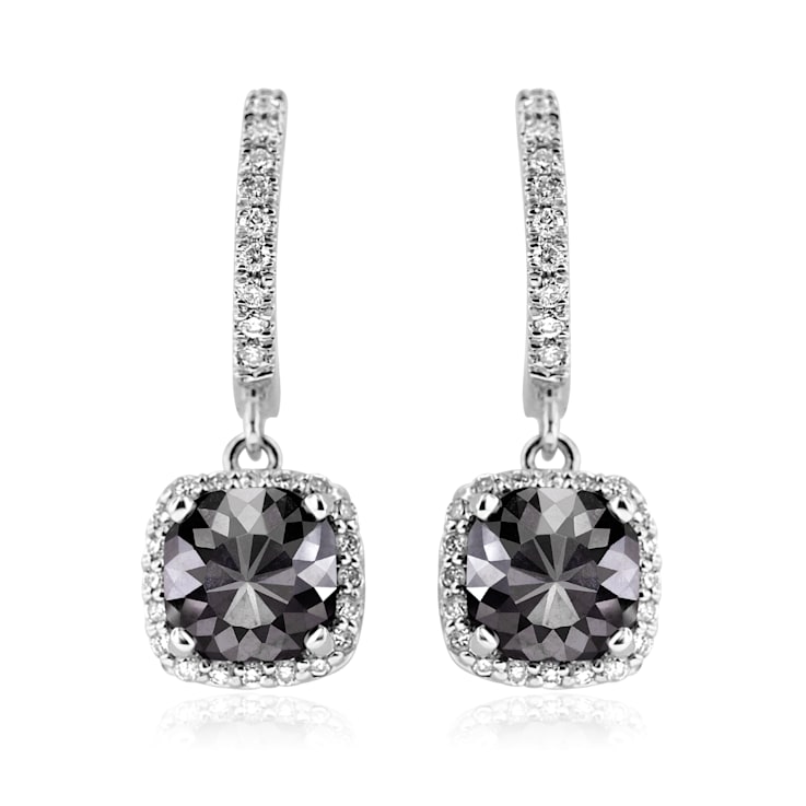 Cushion Cut Black Diamond & Round White Diamond Huggie Hoop Earrings
In 14k Yellow Gold - 3 Cttw