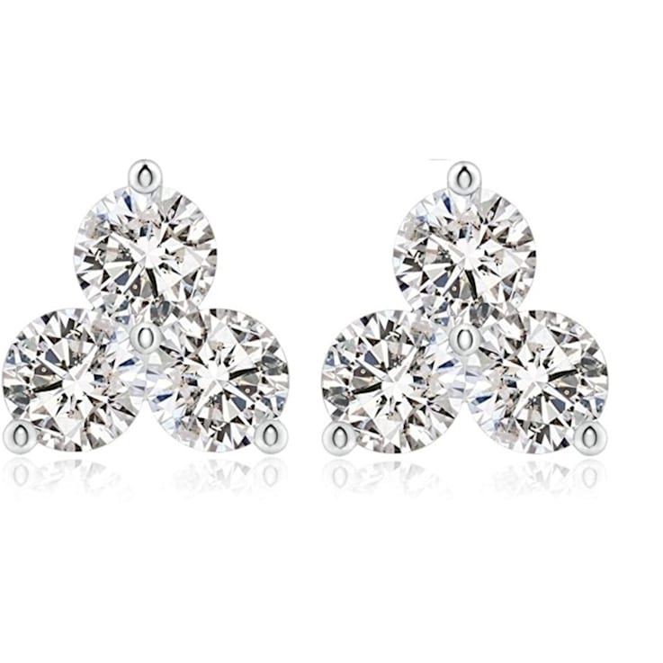 0.50Ctw Three Stone Clover Cluster Earring studs set in 10K White Gold
(F-G - I1).