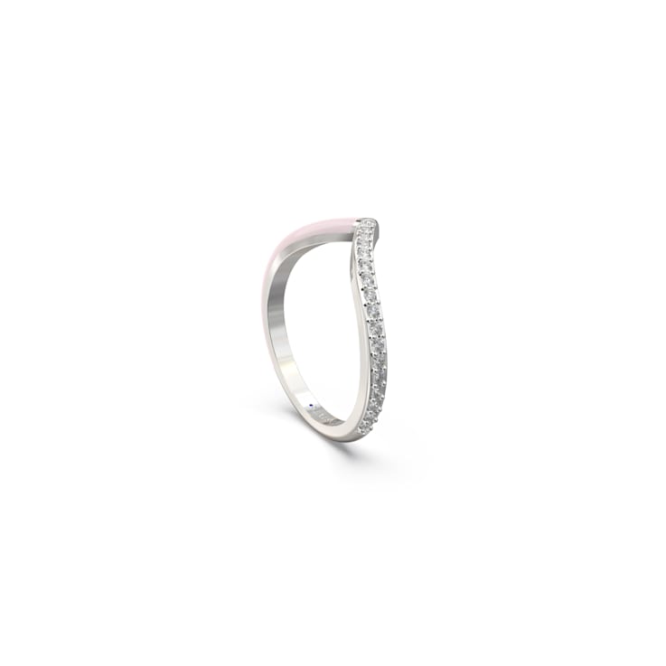 Pink Enamel Chevron Lab Diamond Ring In Sterling Silver