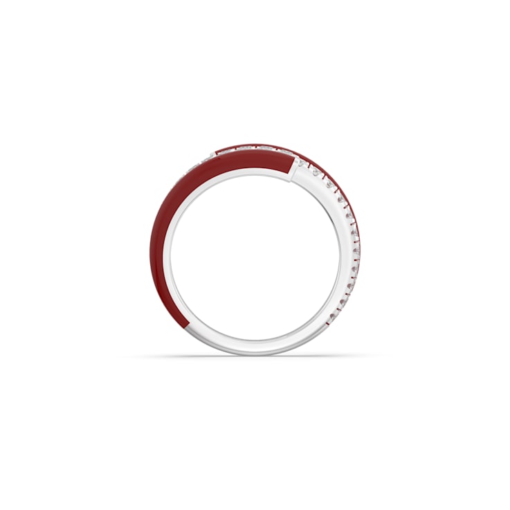 Red Enamel and Lab Diamond Wrap Ring In Sterling Silver