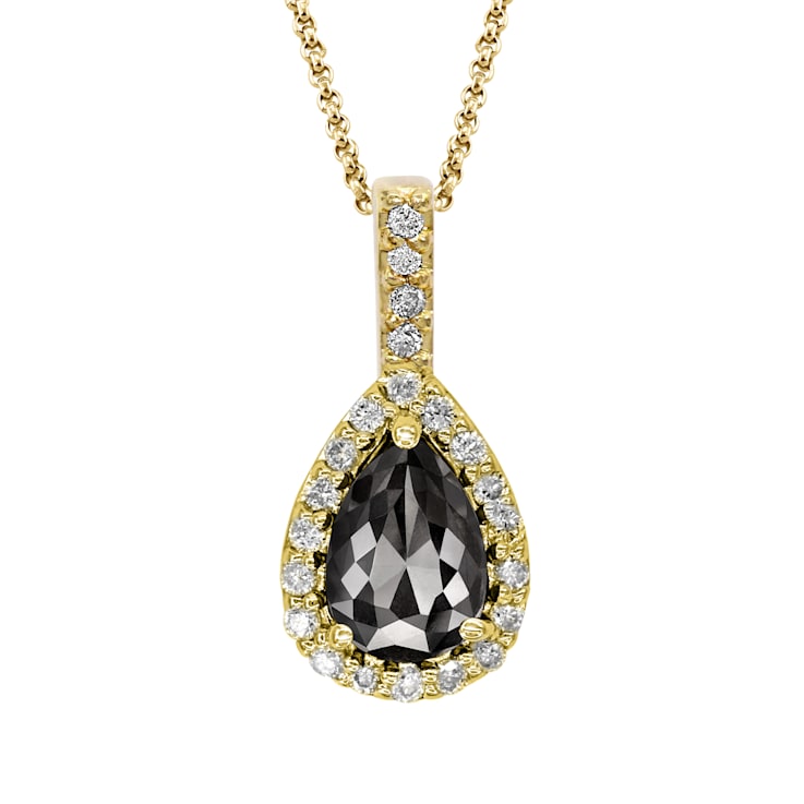 Black and White Diamond Halo Pendant With Chain Pear Drop in 14K Yellow
Gold With Chain (1.41 Cttw)
