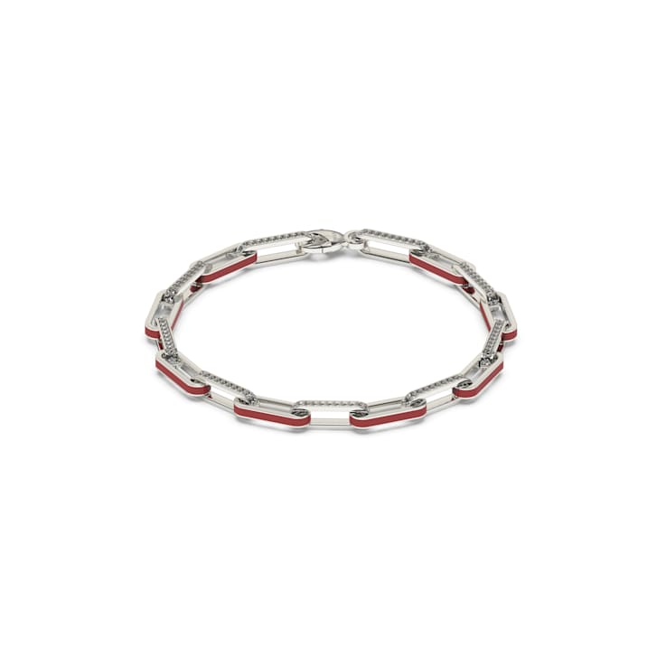 Red Enamel Paperclip Bracelet In Sterling Silver 1.6ctw