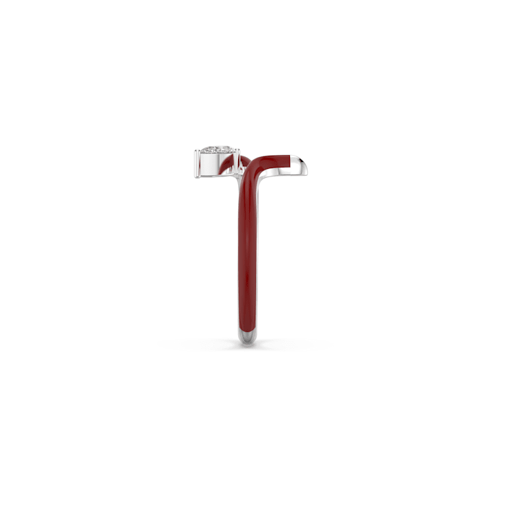 Red Enamel and Lab Diamond Ring In Sterling Silver