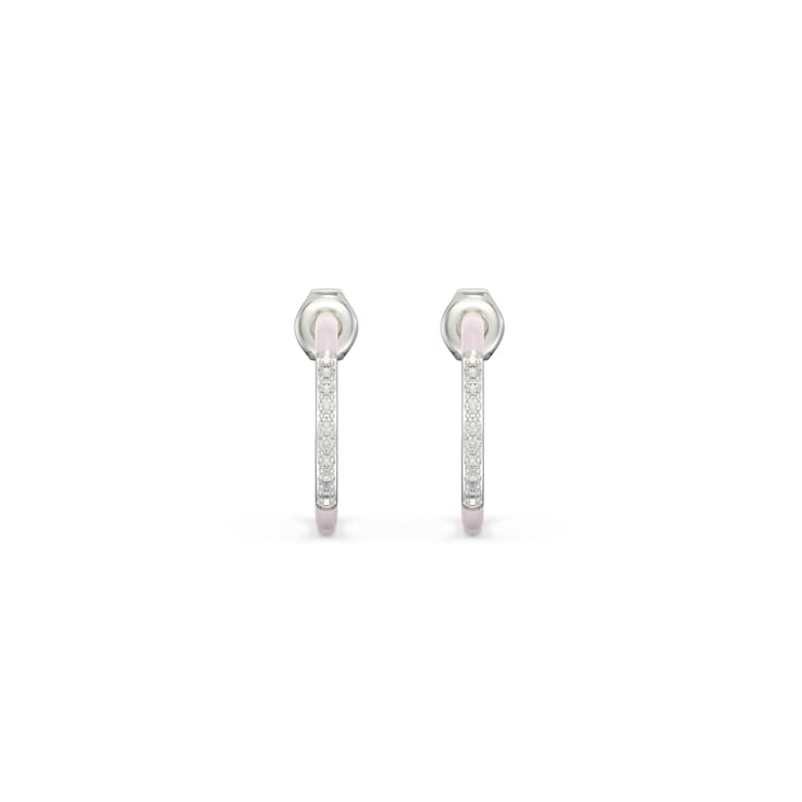 Pink Enamel and Lab Grown Diamonds Hoop Earrings In Sterling Silver