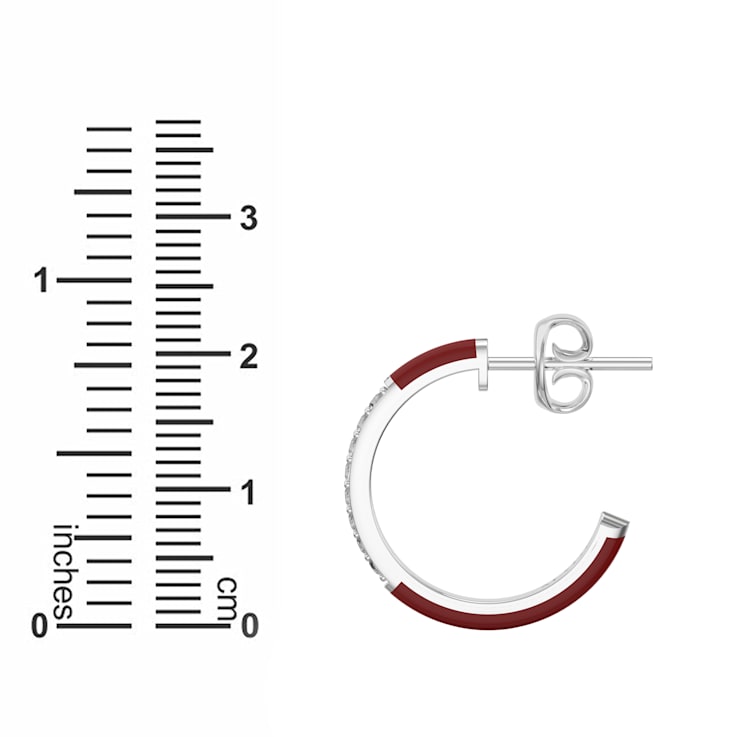 Red Enamel and Lab Grown Diamonds Hoop Earrings In Sterling Silver