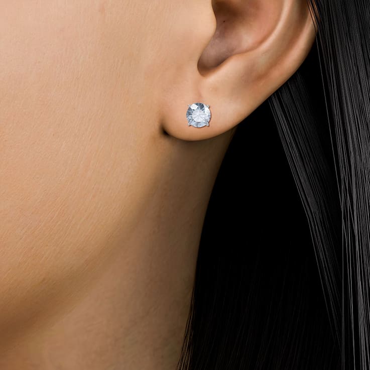 10 Karat White Gold White Sapphire Stud Earrings For Women