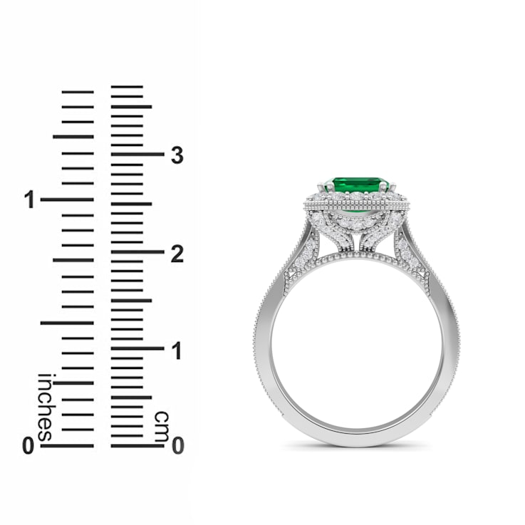 Emerald and White Lab Grown Diamond 14K White Gold Ring.