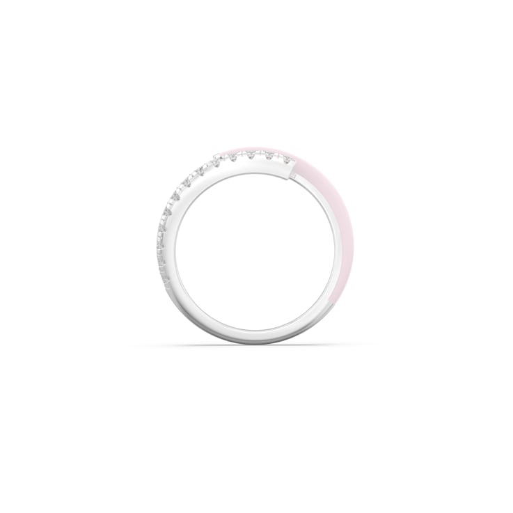 Pink Enamel and Lab Diamond Open Ring In Sterling Silver