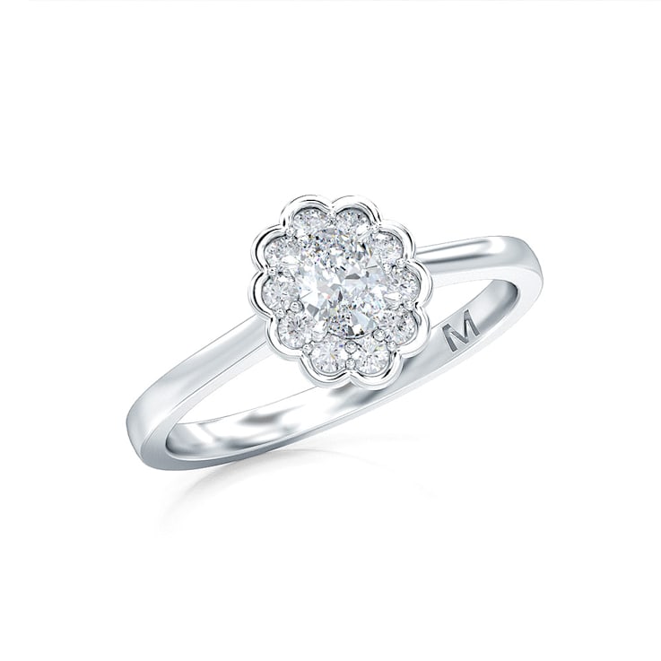 0.50 Ct Oval Shaped Halo Lab-Grown Diamond Ring Set in 14K White Gold