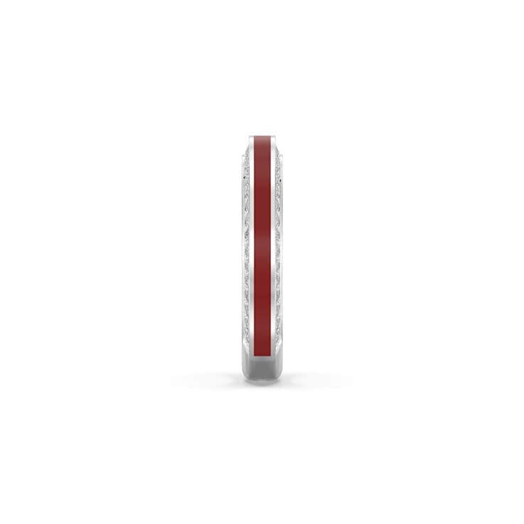 Red Enamel and Lab Diamond Stacking Ring In Sterling Silver