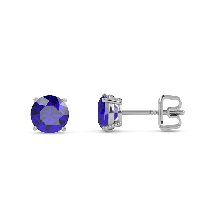 10 Karat White Gold Blue Sapphire Stud Earrings For Women