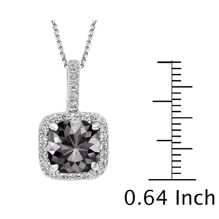 Black Diamond Round White Diamond Halo Pendant With Chain In 14k White
Gold 2.38ctw Cushion Shape