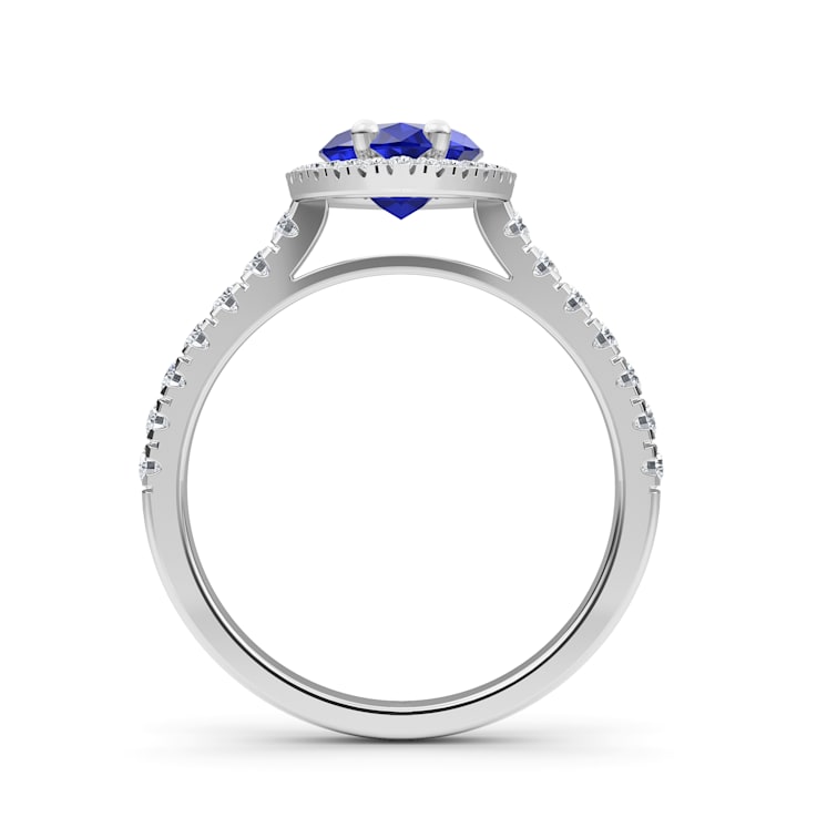 Marquise Blue Sapphire and White Lab Grown Diamond 14K White Gold Ring.