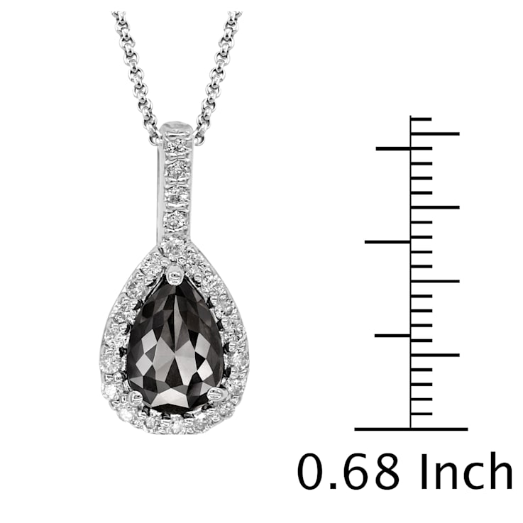 Black and White Diamond Halo Pendant Pear Drop in 14K White Gold With
Chain (1.25 Cttw)