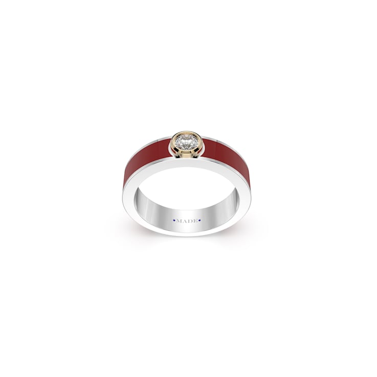 Red Enamel and Lab Diamond Ring In Sterling Silver